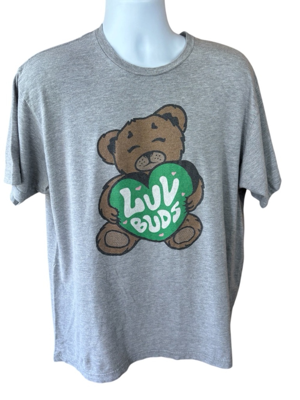 Tultex Gray Tee with "Luv Buds" Graphic, size XL, unisex, summer, beach, casual